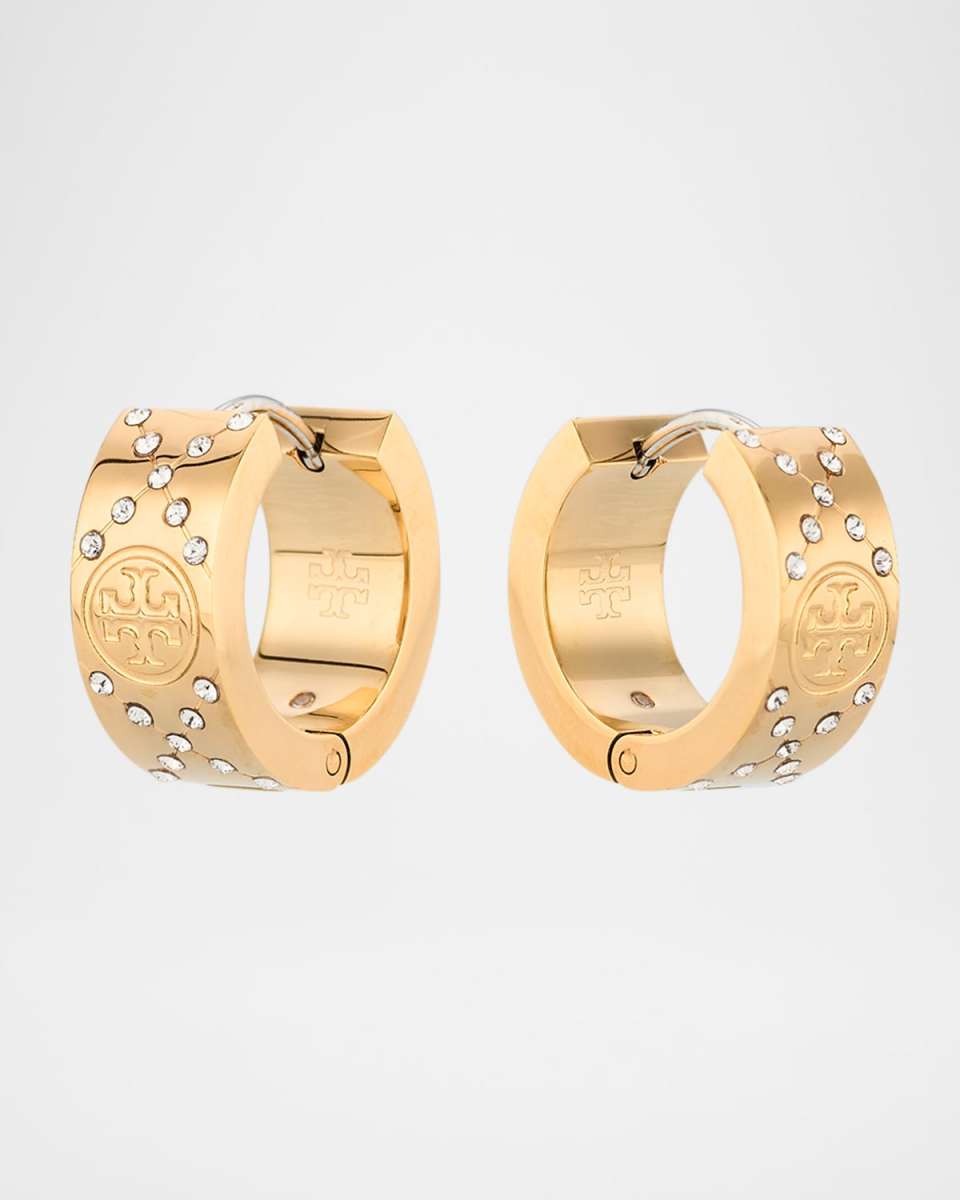 Small T Monogram Pavé Hoop Earrings